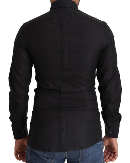 Dolce & Gabbana Black GOLD Cotton Slim Dress Formal Shirt