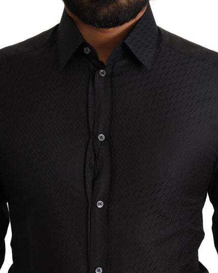 Dolce & Gabbana Black GOLD Cotton Slim Dress Formal Shirt