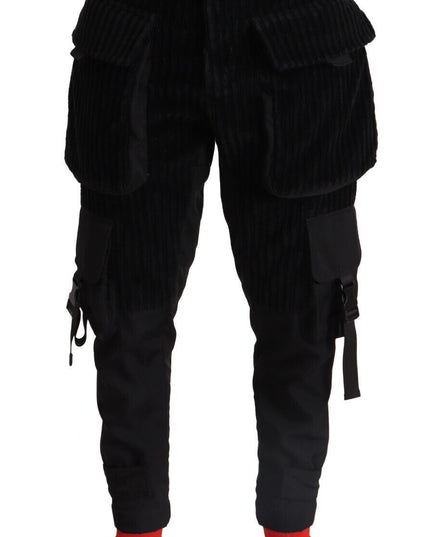 Dolce & Gabbana Black Cotton Skinny Corduroy Cargo Pants