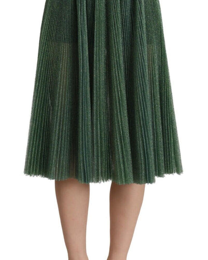 Dolce & Gabbana Metallic Green High Waist A-line Pleated Skirt