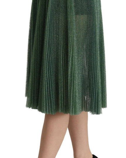 Dolce & Gabbana Metallic Green High Waist A-line Pleated Skirt