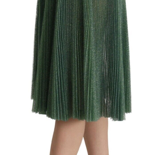 Dolce & Gabbana Metallic Green High Waist A-line Pleated Skirt