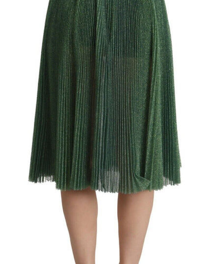 Dolce & Gabbana Metallic Green High Waist A-line Pleated Skirt
