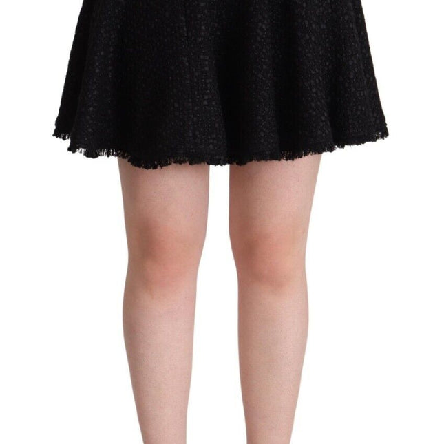 Dolce & Gabbana Black Knitted Nylon High Waist Mini A-line Skirt