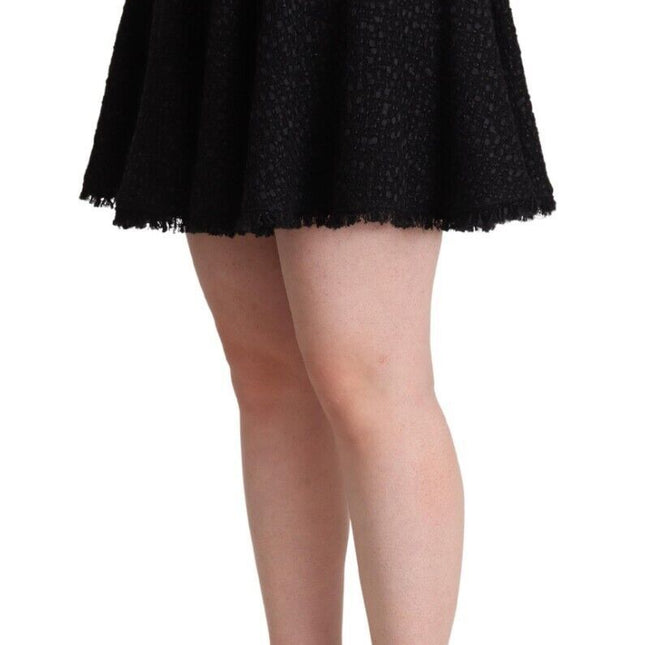 Dolce & Gabbana Black Knitted Nylon High Waist Mini A-line Skirt