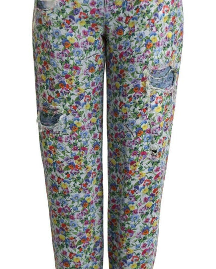 Dolce & Gabbana Blue Floral Print High Waist Denim Tapered Jeans