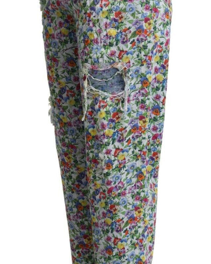 Dolce & Gabbana Blue Floral Print High Waist Denim Tapered Jeans