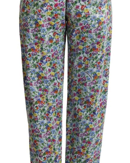 Dolce & Gabbana Blue Floral Print High Waist Denim Tapered Jeans