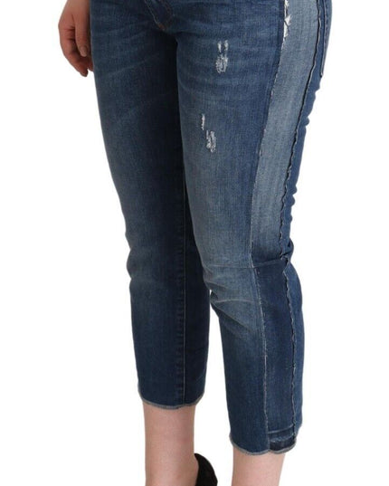 Dolce & Gabbana Blue Washed Mid Waist Denim Logo Cropped Jeans