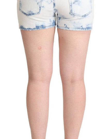 Dolce & Gabbana White Blue Dye Cotton Mid Waist Denim Shorts