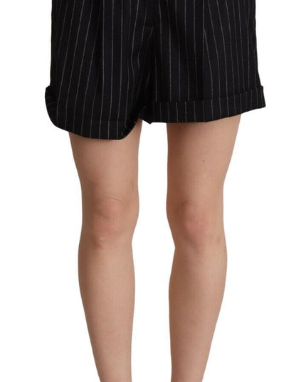 Dolce & Gabbana Black Stripes Wool High Waist Trouser Bermuda Shorts