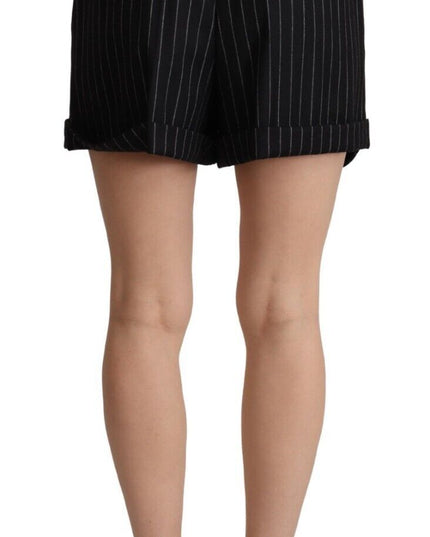 Dolce & Gabbana Black Stripes Wool High Waist Trouser Bermuda Shorts