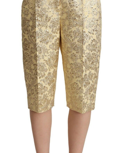 Dolce & Gabbana Beige Floral Brocade High Waist Trouser Cropped Pants