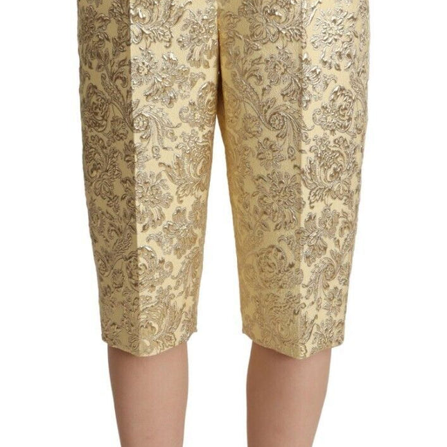 Dolce & Gabbana Beige Floral Brocade High Waist Trouser Cropped Pants