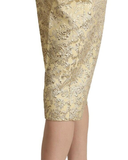 Dolce & Gabbana Beige Floral Brocade High Waist Trouser Cropped Pants