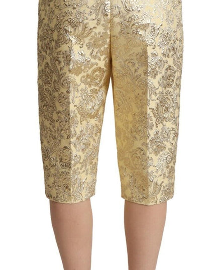Dolce & Gabbana Beige Floral Brocade High Waist Trouser Cropped Pants