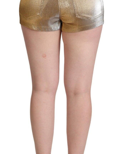 Dolce & Gabbana Metallic Gold Cotton Mid Waist Hot Pants Shorts