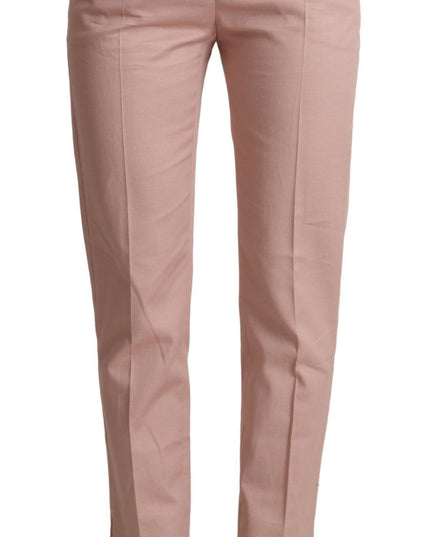 Dolce & Gabbana Pink Cotton Mid Waist Trouser Tapered Pants