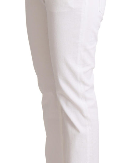 Dolce & Gabbana White Cotton Mid Waist Denim Tapered Jeans