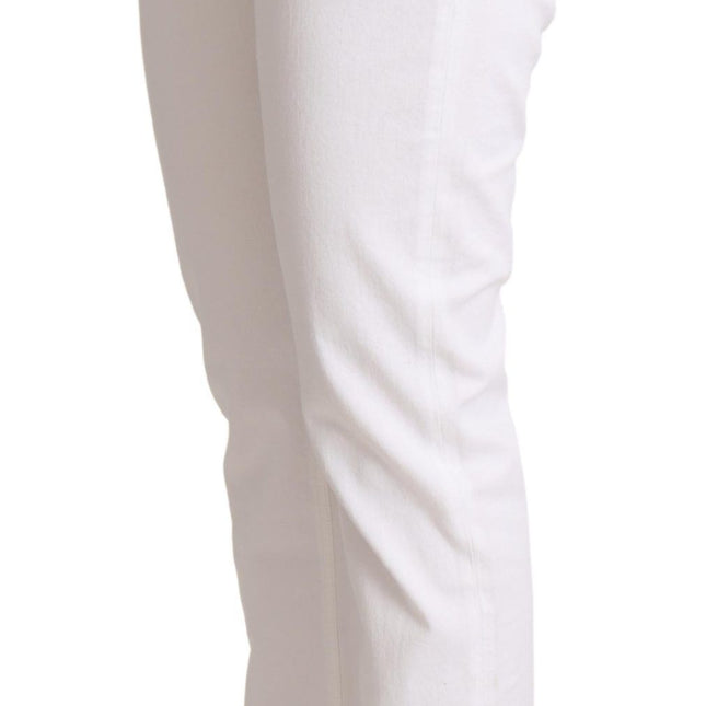 Dolce & Gabbana White Cotton Mid Waist Denim Tapered Jeans