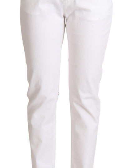 Dolce & Gabbana White Cotton Mid Waist Denim Tapered Jeans