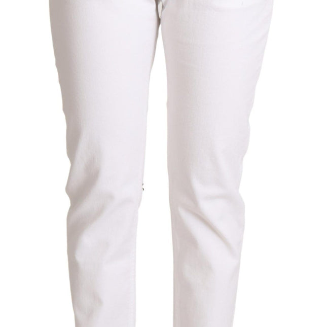 Dolce & Gabbana White Cotton Mid Waist Denim Tapered Jeans