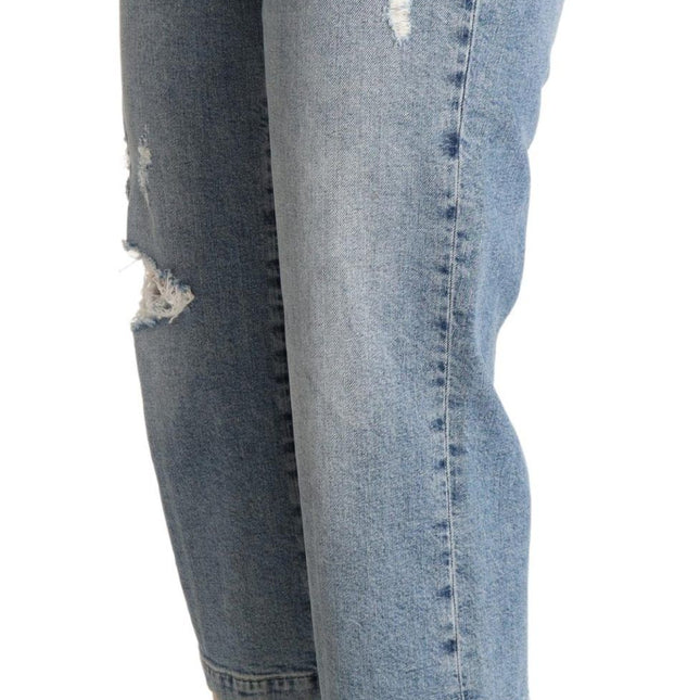 Dolce & Gabbana Blue Tattered Cotton Denim Capri Cropped Jeans