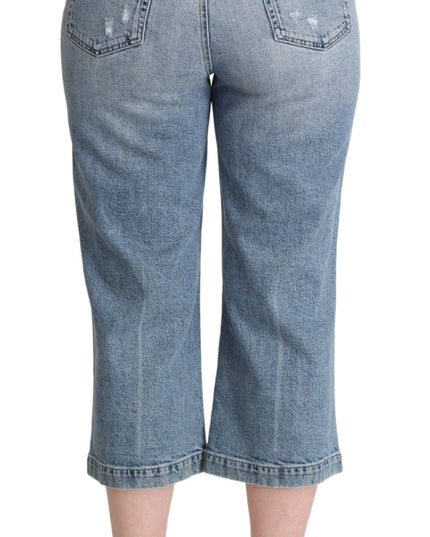 Dolce & Gabbana Blue Tattered Cotton Denim Capri Cropped Jeans