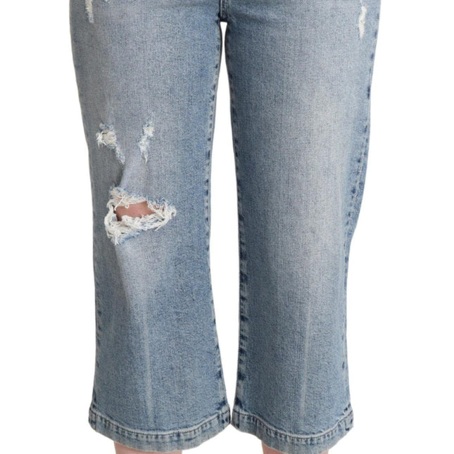 Dolce & Gabbana Blue Tattered Cotton Denim Capri Cropped Jeans