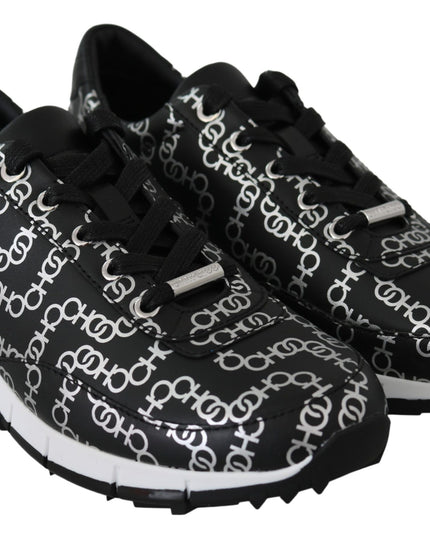 Jimmy Choo Elegant Black & Silver Leather Sneakers