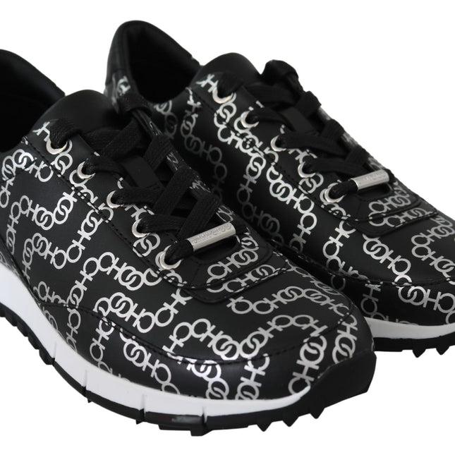Jimmy Choo Elegant Black & Silver Leather Sneakers