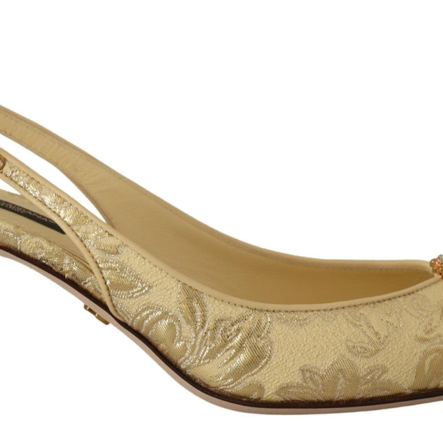 Dolce & Gabbana Gold Crystal Slingbacks Pumps Heels Shoes