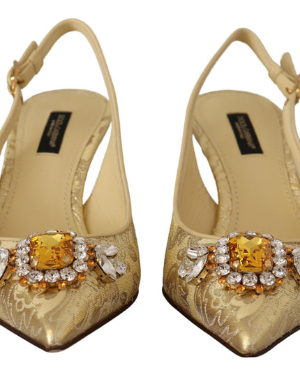Dolce & Gabbana Gold Crystal Slingbacks Pumps Heels Shoes