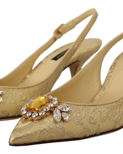 Dolce & Gabbana Gold Crystal Slingbacks Pumps Heels Shoes
