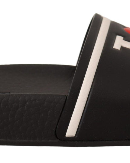 Dolce & Gabbana Black Leather I Love D&G Slides Sandals