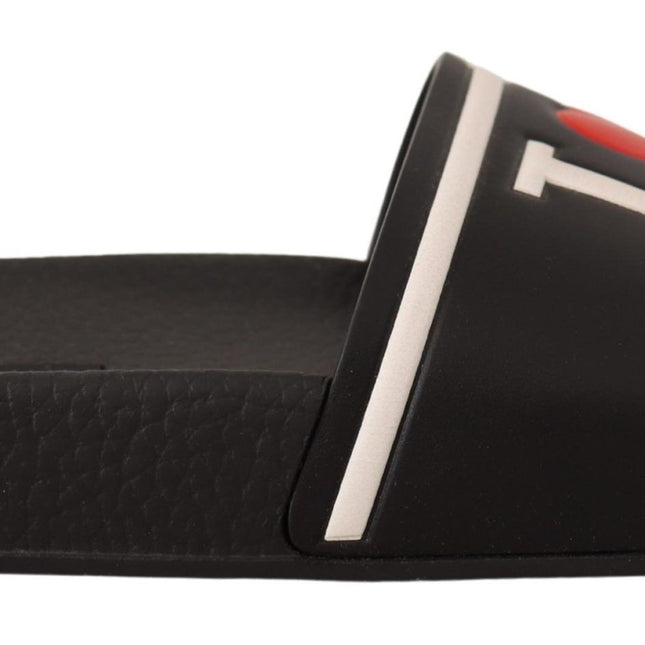 Dolce & Gabbana Black Leather I Love D&G Slides Sandals