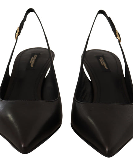 Dolce & Gabbana Black Leather Slingbacks Heels Pumps Shoes