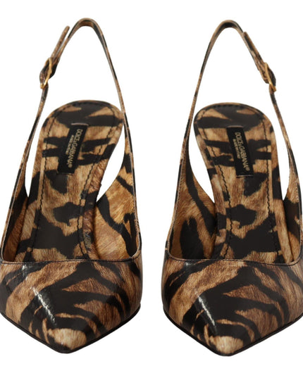 Dolce & Gabbana Brown Slingbacks Leather Tiger Shoes