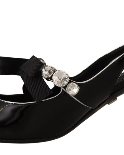 Dolce & Gabbana Black Patent Leather Crystal Slingbacks Shoes
