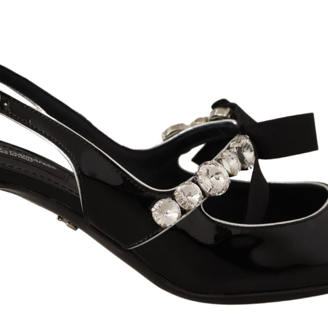 Dolce & Gabbana Black Patent Leather Crystal Slingbacks Shoes