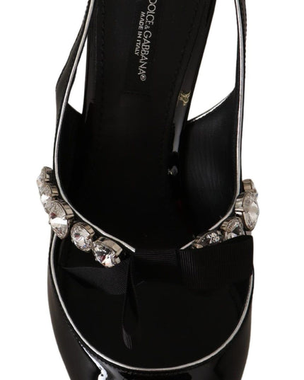 Dolce & Gabbana Black Patent Leather Crystal Slingbacks Shoes