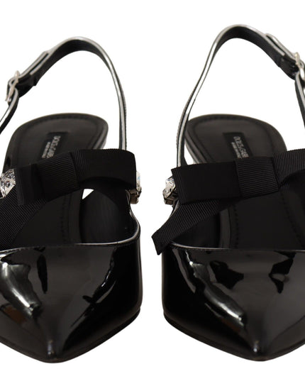 Dolce & Gabbana Black Patent Leather Crystal Slingbacks Shoes