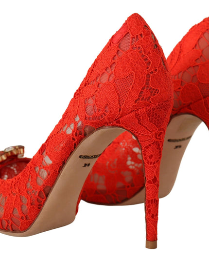 Dolce & Gabbana Red Taormina Lace Crystal Heels Pumps