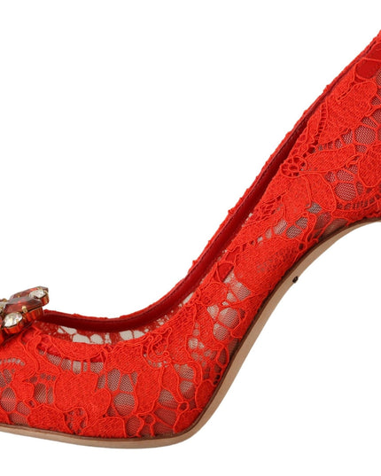 Dolce & Gabbana Red Taormina Lace Crystal Heels Pumps