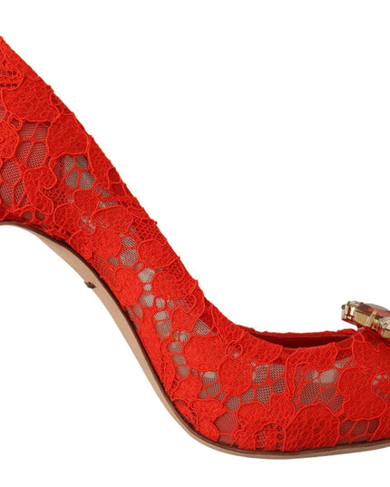 Dolce & Gabbana Red Taormina Lace Crystal Heels Pumps