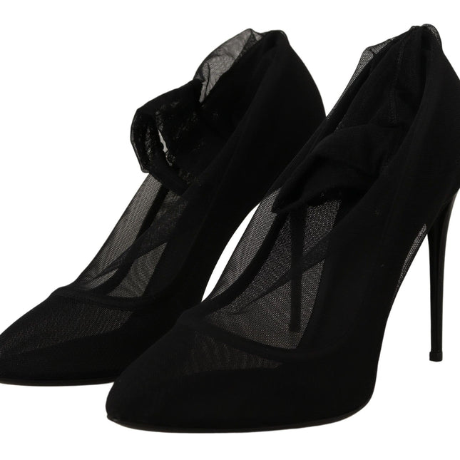 Dolce & Gabbana Black Tulle Stretch Boots Pumps Shoes