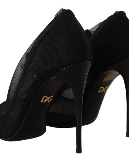 Dolce & Gabbana Black Tulle Stretch Boots Pumps Shoes