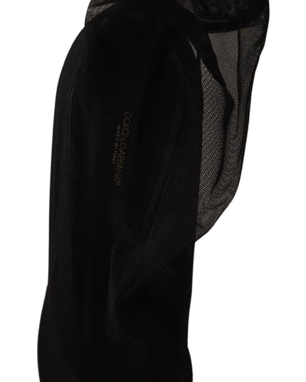 Dolce & Gabbana Black Stretch Tulle Stretch Boots Shoes