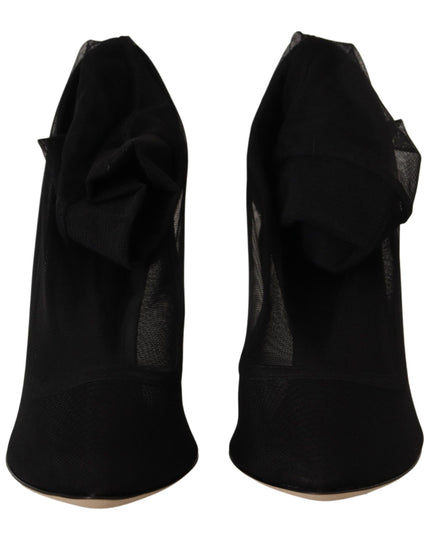 Dolce & Gabbana Black Stretch Tulle Stretch Boots Shoes