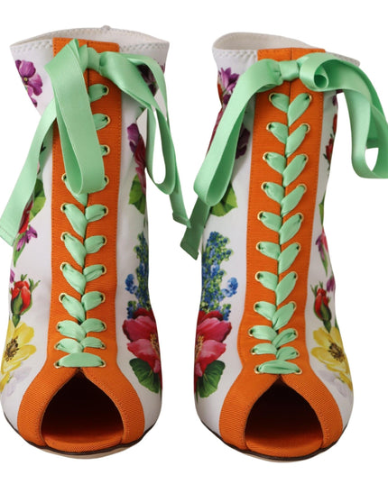 Dolce & Gabbana White Jersey Stretch Boots Open Toes Heels Shoes